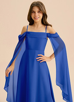 Azazie Moana Junior Linia A Pofałdowany Szyfon Długość podłogi Młodsza druhna Sukienka image7