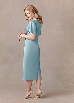 Azazie Everlyn Mother of the Bride Dresses Moody Blue Sheath Pleated Stretch Satin Dress image3