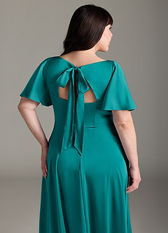Azazie Kimber Bridesmaid Dresses Teal A-Line Ruched Stretch Satin Dress image12