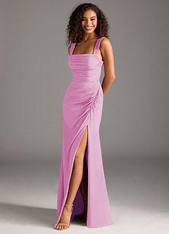 Azazie Jesaphine Bridesmaid Dresses Candy Pink Sheath Bow Chiffon Dress image1