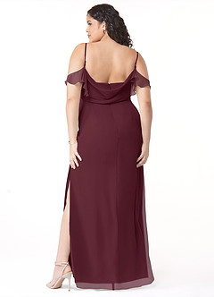 Azazie Emeralda Jurken voor bruidsmeisjes Jurk van Chiffon met Kolom Off the Shoulder Cabernet image8