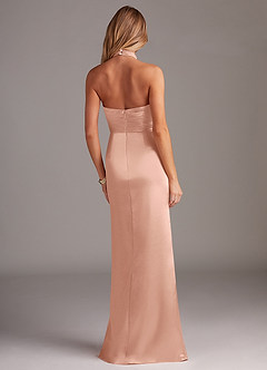 Azazie Jemma Bridesmaid Dresses Rose Gold Sheath Pleated Stretch Satin Dress image6