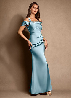 Azazie Altonia Mère de la mariée Robes Robe Sirène en Satin extensible Épaule décolletée Bleu Maussade image2