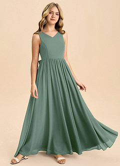 Azazie Hathaway Junior Eucalyptus A-Line Bow Chiffon Dress image2