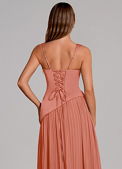 Azazie Stephanie Vestidos de damas de honor Vestido de Rosa Salmón de Satén Elástico de Corte en A con Plisado image2