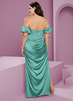 Barbie ♥ Azazie Jurken voor bruidsmeisjes Converteerbaar Jurk van Stretch Satijn met Kolom Off the Shoulder Aqua image11
