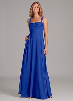 Azazie Shaude Bridesmaid Dresses Royal Blue A-Line Pleated Chiffon Dress image3