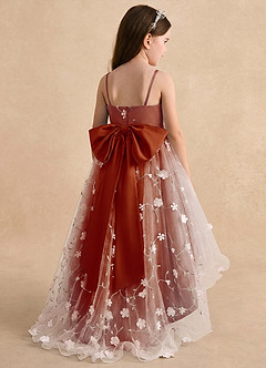 Azazie Celia Robe Demoiselle D'honneur Fillette Robe Trapèze en Tulle Bretelles spaghetti Paprika image2