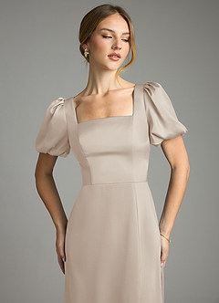 Azazie Fyona Bridesmaid Dresses Frost A-Line Pleated Stretch Satin Dress image6