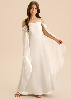 Azazie Moana Junior White Alabaster A-Line Pleated Chiffon Dress image6