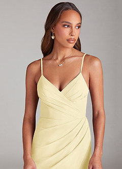 Azazie Maci Vestidos de damas de honor Vestido de Sorbete De Limón de Gasa de Corte Recto con Plisado image5