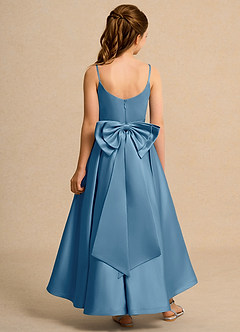 Azazie Sweets Junior Formal Jurken voor bloemenmeisjes A-Lijn Jurk van Mat Satijn Geplooid Staal Blauw image2