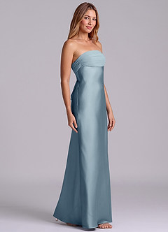 Azazie Ailanie Robes de demoiselle d'honneur Robe Fourreau en Satin extensible Sans bretelles Bleu Poussiéreux image4