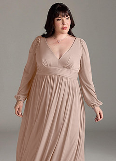 Azazie Norah Brautjungfernkleider A-Linie Lange Ärmel mit V-Ausschnitt Chiffon Kleid Englisches Rosa image12