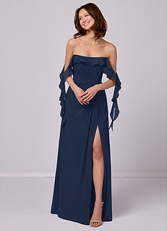 Barbie ♥ Azazie Bridesmaid Dresses Dark Navy A-Line Off the Shoulder Chiffon Convertible Dress image4
