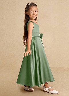 Azazie Lindy Flower Girl Dresses Matcha A-Line Pleated Matte Satin Dress image5