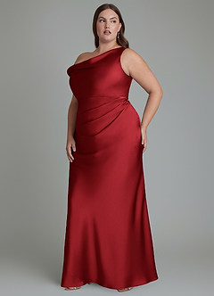 Azazie Emerson Brudtärnklänningar Klänning av Sjöjungfru i Stretch Satin Off the shoulder Scharlakansrött image11