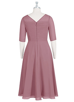 Azazie Naomi Mother of the Bride Dresses Vintage Mauve A-Line Boatneck Pleated Chiffon Dress image8