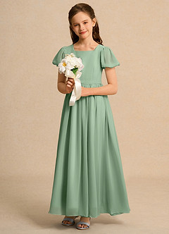 Azazie Joss Blumenmädchenkleider A-Linie mit ärmel Chiffon Kleid Matcha image12