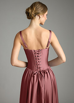 Azazie Evadina Vestidos de damas de honor Vestido de Amatista de Satén Elástico de Corte en A con Corsé image6