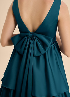 Azazie Meadowyn Junior Abito A-Line in Raso Elasticizzato Fiocco Blu Inchiostro image7