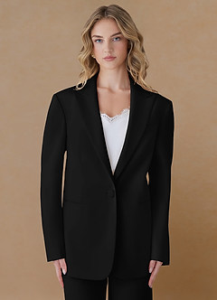 front Amelia Black Refined Weave Performance Oversized Blazer