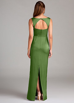 Azazie Flori Bridesmaid Dresses Basil Sheath Side Slit Stretch Satin Dress image2