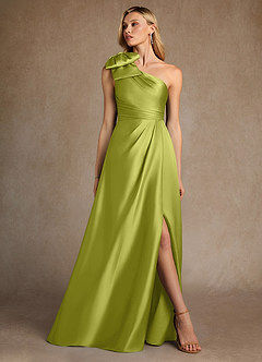 Azazie Easton Mère de la mariée Robes Robe Trapèze en Satin extensible Une épaule Citronnelle image4
