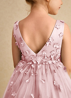 Azazie Lana vestidos de niña de las flores Vestido de Rosa Empolvado de Satin Mate de Corte en A con Sin mangas image7