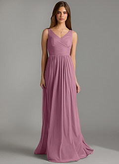 Azazie Keyla Bridesmaid Dresses Vintage Mauve A-Line Pleated Mesh Dress image4