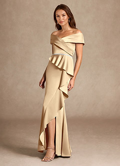 Azazie Dareia Kleider für die Brautmutter Meerjungfrau-Linie Schulterfrei Stretch-Satin Kleid Champagner image7