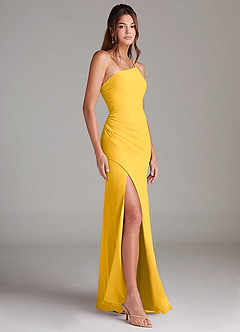 Azazie Eren Bridesmaid Dresses Marigold Sheath One Shoulder Chiffon Dress image4