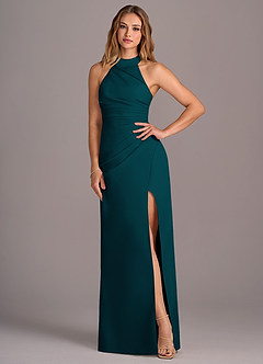 Azazie Jemma Bridesmaid Dresses Pine Sheath Pleated Chiffon Dress image4