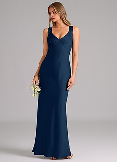 Azazie Kamila Brautjungfernkleider A-Linie Plissee Stretch-Satin Kleid Dunkelmarine image5