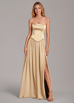 Azazie Cadence Bridesmaid Dresses Champagne A-Line Corset Stretch Satin Convertible Dress image5