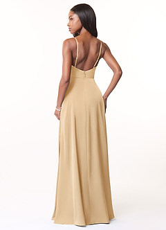 Azazie Brielle Bridesmaid Dresses Gold A-Line Cowl Spaghetti Straps Stretch Satin Dress image2