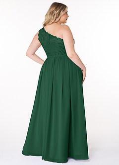 Azazie Demi Jurken voor bruidsmeisjes Jurk van Chiffon met A-Lijn One-Shoulder Donkergroen image14
