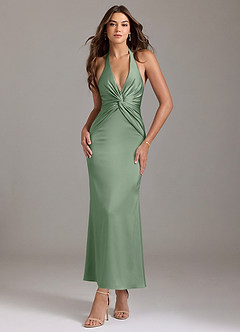 Azazie Valerie Bridesmaid Dresses Matcha Mermaid Pleated Stretch Satin Dress image1