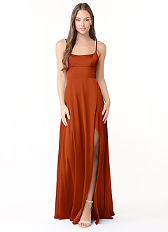 Azazie Halsey Brautjungfernkleider Etui Seitliche Cut-Outs Stretch-Satin Kleid Paprika image1