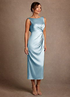 Azazie Mazhe Suknie dla Matki Panny Młodej Linia A Pofałdowany Satyna elastyczna Długość herbaty Sukienka image4