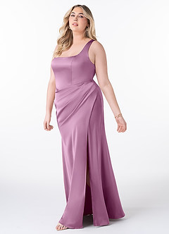 Azazie Mero Bridesmaid Dresses Wisteria Sheath Pleated Stretch Satin Dress image7