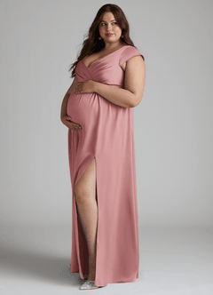 Azazie Allessia Maternity Bridesmaid Dresses A-Line Pleated Stretch Satin Floor-Length Dress image8