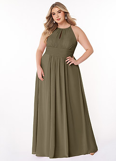 Azazie Bonnie Bridesmaid Dresses Willow Green A-Line Keyhole Ruched Chiffon Dress image6