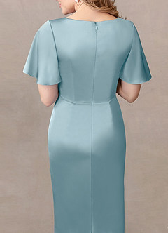 Azazie Everlyn Mother of the Bride Dresses Moody Blue Sheath Pleated Stretch Satin Dress image5