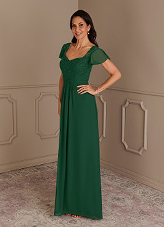 Azazie Gwenyth Kleider für die Brautmutter A-Linie Spitze Chiffon Kleid Dunkelgrün image4