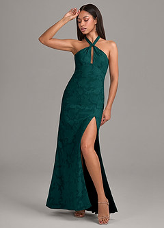 Azazie Ailany Bridesmaid Dresses Pine A-Line Pleated Floral Burnout Dress image4