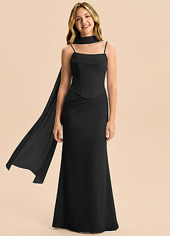 Azazie Sorrel Junior Vestido Negro de Gasa de Corte Sirena con Plisado image4