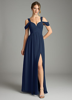 Azazie Lianne Bridesmaid Dresses Dark Navy A-Line Off the Shoulder Chiffon Dress image2