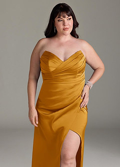 Azazie Yola Brautjungfernkleider Wandelbar Etui Plissee mit V-Ausschnitt Stretch-Satin Kleid Butterscotch image13