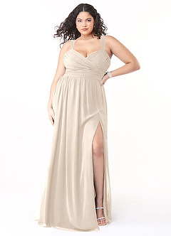 Azazie Aziza Vestidos de damas de honor Vestido Alabastro Blanco de Gasa de Línea A con Cuello en V Plisado image7
